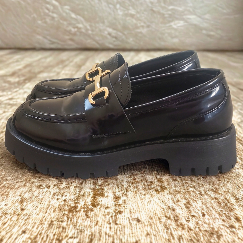Steve Madden Black Loafers with Gold Accent